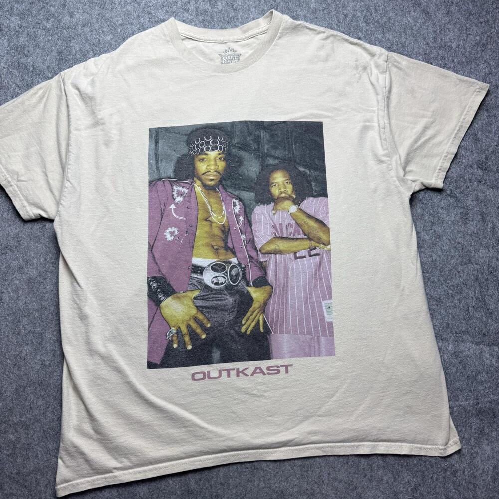 Outkast Shirt Mens XL Beige Portrait Photo Graphic Rap Hip Hop Tee Music